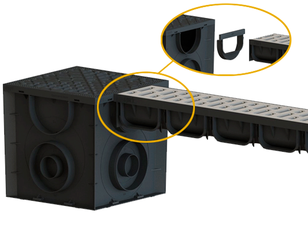 Rigola din plastic Easy2 DN100 H70, cu grătar în fante din inox (1000x125x70mm) clasa de sarcini A15