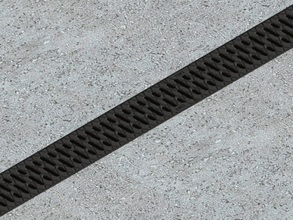 Rigola din plastic Easy2 DN100 H70, cu grătar în fante din fontă (1000x125x70mm) clasa de sarcini A15