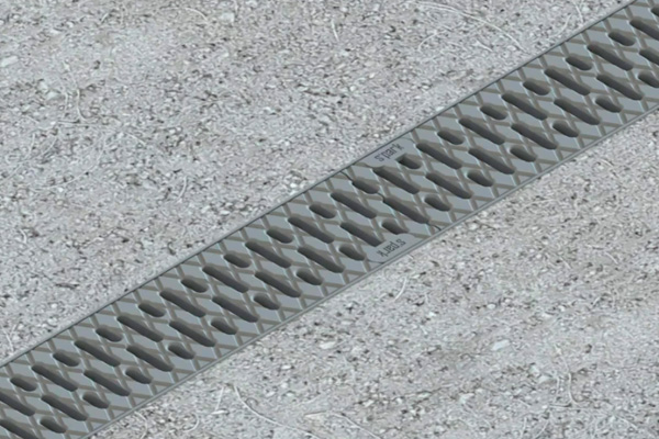 Rigola din plastic Easy2 DN100 H70, cu grătar în fante din plastic gri (1000x125x70mm) clasa de sarcini A15