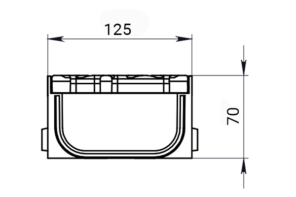 Rigola din plastic Easy2 DN100 H70, cu grătar în fante din plastic gri (1000x125x70mm) clasa de sarcini A15