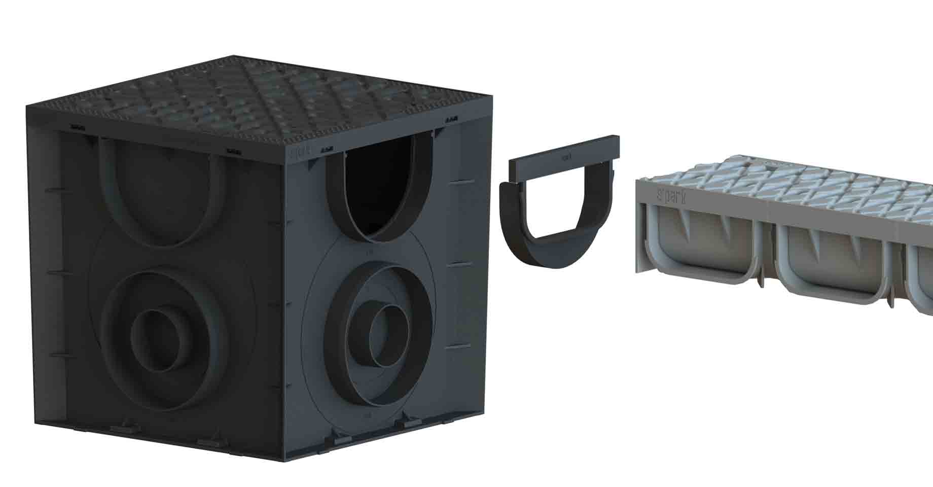 Rigola din plastic Easy2 DN100 H70, cu grătar în fante din plastic gri (1000x125x70mm) clasa de sarcini A15