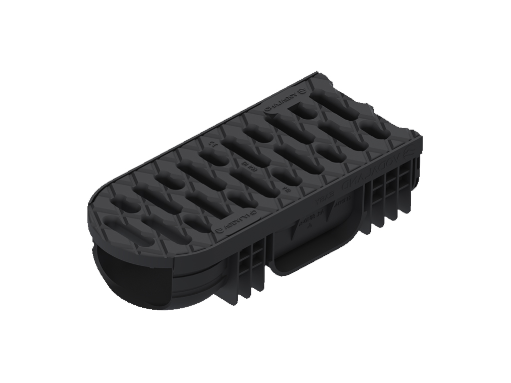 Лоток водоотводной Easy-2 DN100 H70 поворотный (начало) (250х130х70), с решеткой пластиковой А15 черного цвета