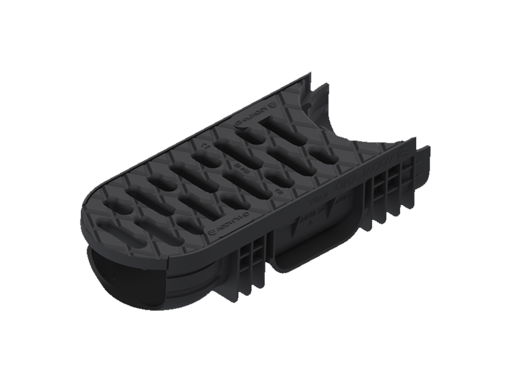 Лоток водоотводной Easy-2 DN100 H70 поворотный (центральный) (250x130x70) с решеткой пластиковой А15 черного цвета