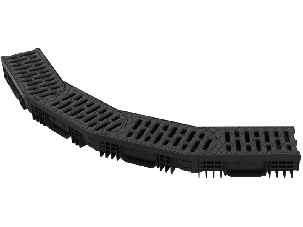 Лоток водоотводной Easy-2 DN100 H70 поворотный (центральный) (250x130x70) с решеткой пластиковой А15 черного цвета