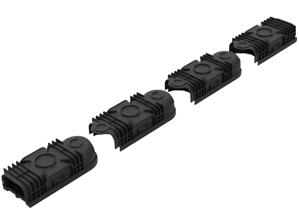 Лоток водоотводной Easy-2 DN100 H70 поворотный (центральный) (250x130x70) с решеткой пластиковой А15 черного цвета