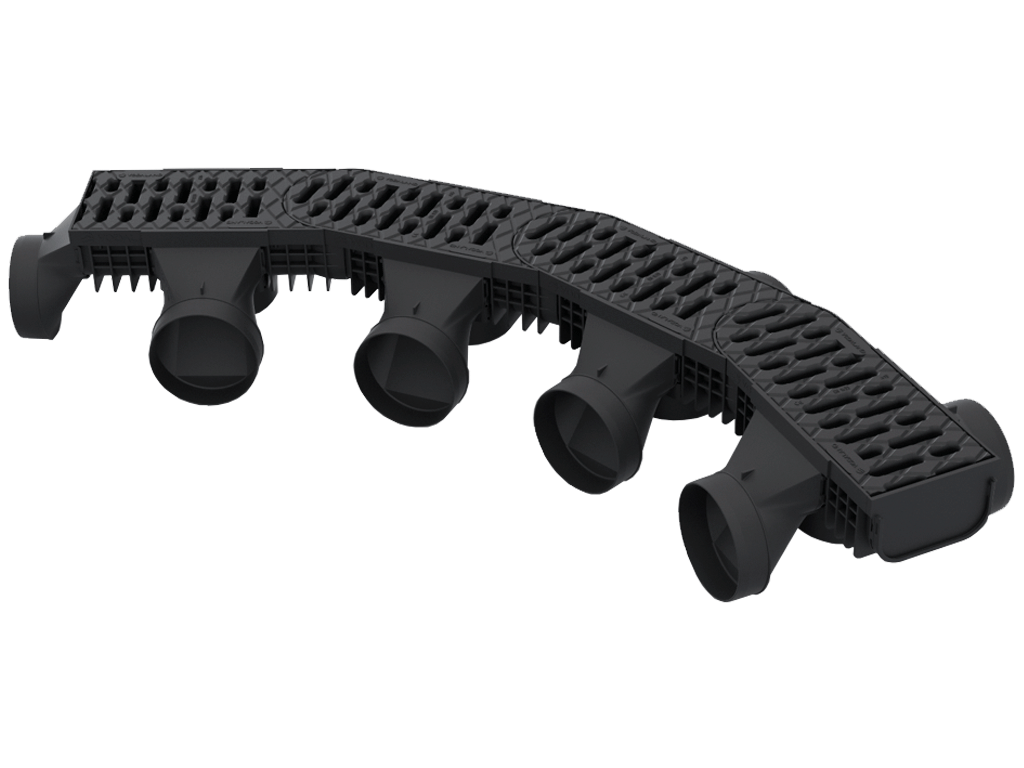 Лоток водоотводной Easy-2 DN100 H70 поворотный (центральный) (250x130x70) с решеткой пластиковой А15 черного цвета