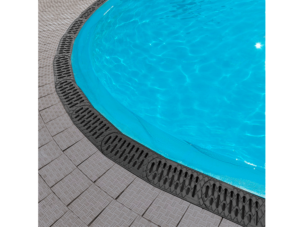 Лоток водоотводной Easy-2 DN100 H70 поворотный (центральный) (250x130x70) с решеткой пластиковой А15 черного цвета