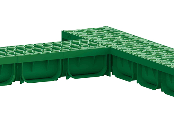 Лоток водоотводный Easy2 DN100 H70, с решеткой щелевой пластиковой зеленой (1000x125x70мм) класс нагрузки А15