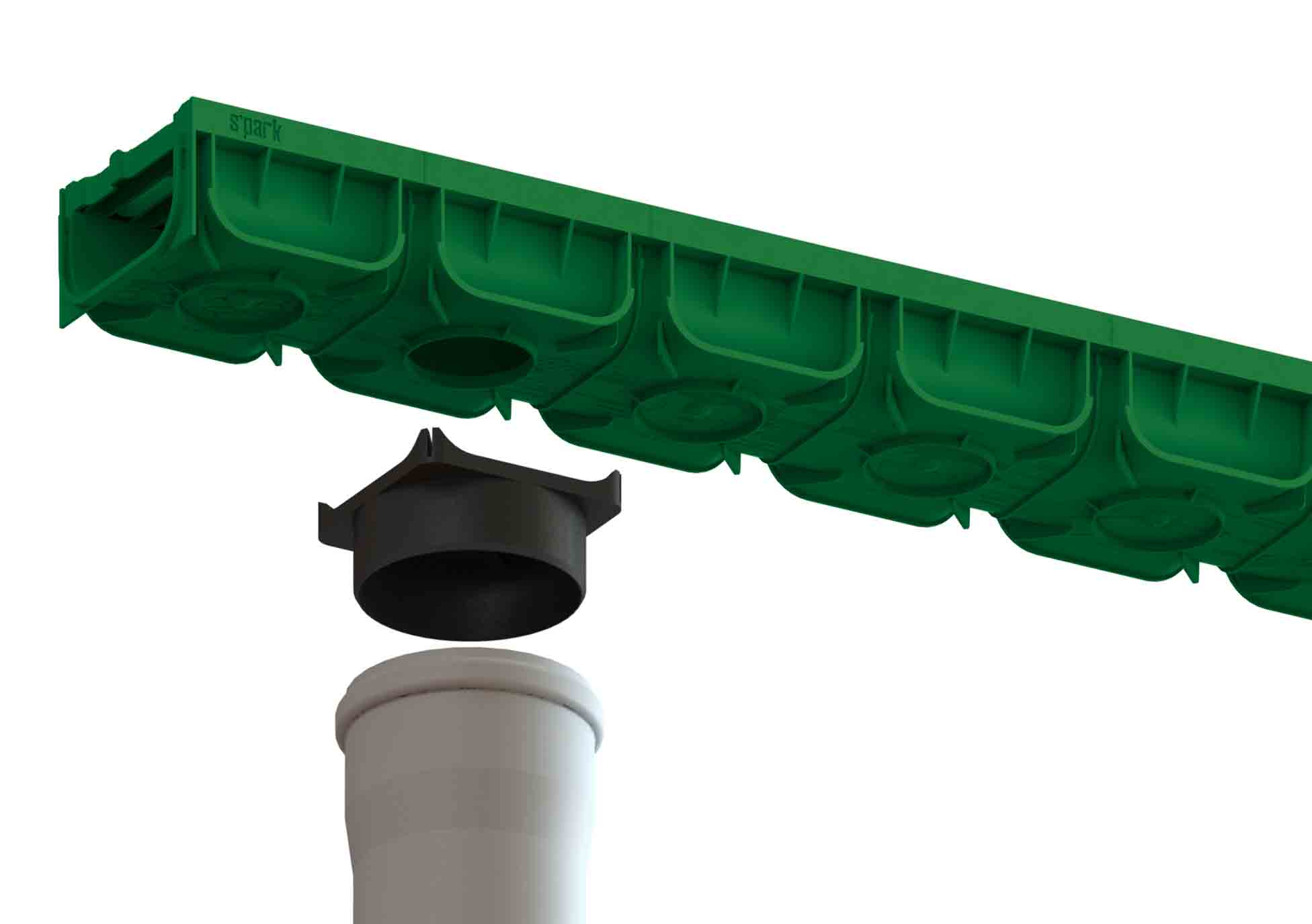 Лоток водоотводный Easy2 DN100 H70, с решеткой щелевой пластиковой зеленой (1000x125x70мм) класс нагрузки А15