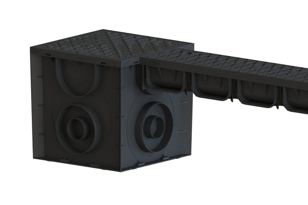 Лоток водоотводный Easy2 DN100 H70, с решеткой щелевой пластиковой черной (1000x125x70мм) класс нагрузки А15