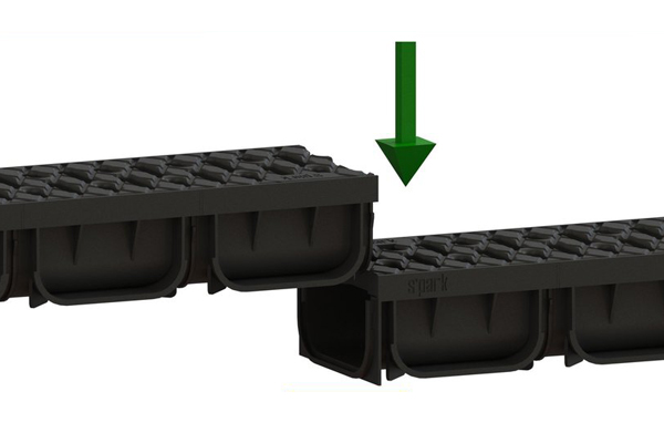 Rigola din plastic Easy3 DN100 H100, cu grătar în fante din plastic (1000x125x100mm) clasa de sarcini A15