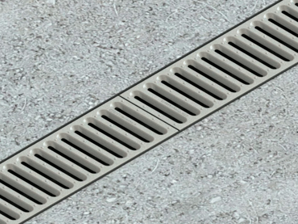 Rigola din plastic Easy-3 DN100 H100 (1000x130x100), cu grătar în fante din oțel inoxidabil (INOX) clasa de sarcini A15