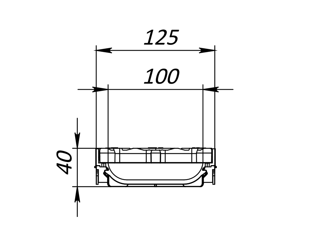 Rigola din plastic Easy Low DN100 H40 cu grătar în fante din plastic negru (1000x125x40mm) clasa de sarcini A15