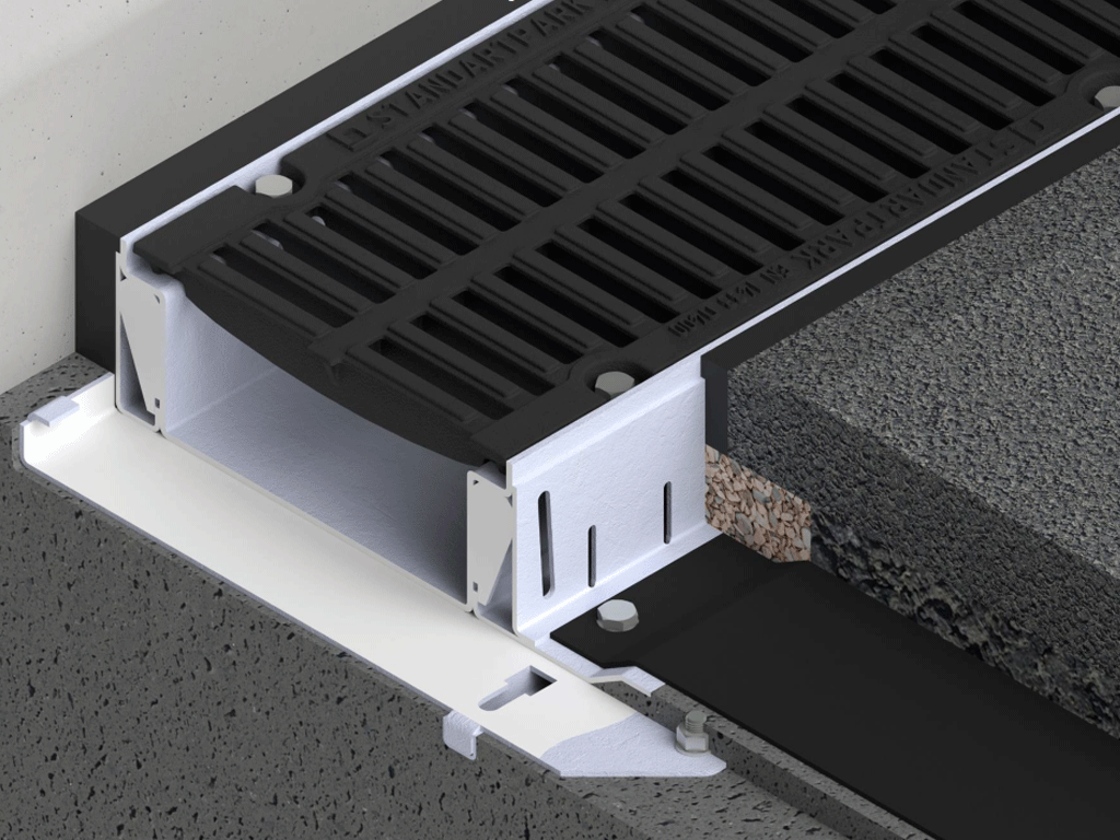 Водоотводные лотки мостового полотна SteelMax Most Drive DN100-DN500 H-переменная с чугунными решетками класс D400