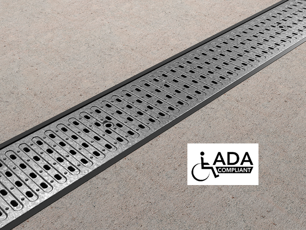 Grătar pluvial din oțel zincat standard ADA în grilă Base DN100 A15 (998x136x21,3)