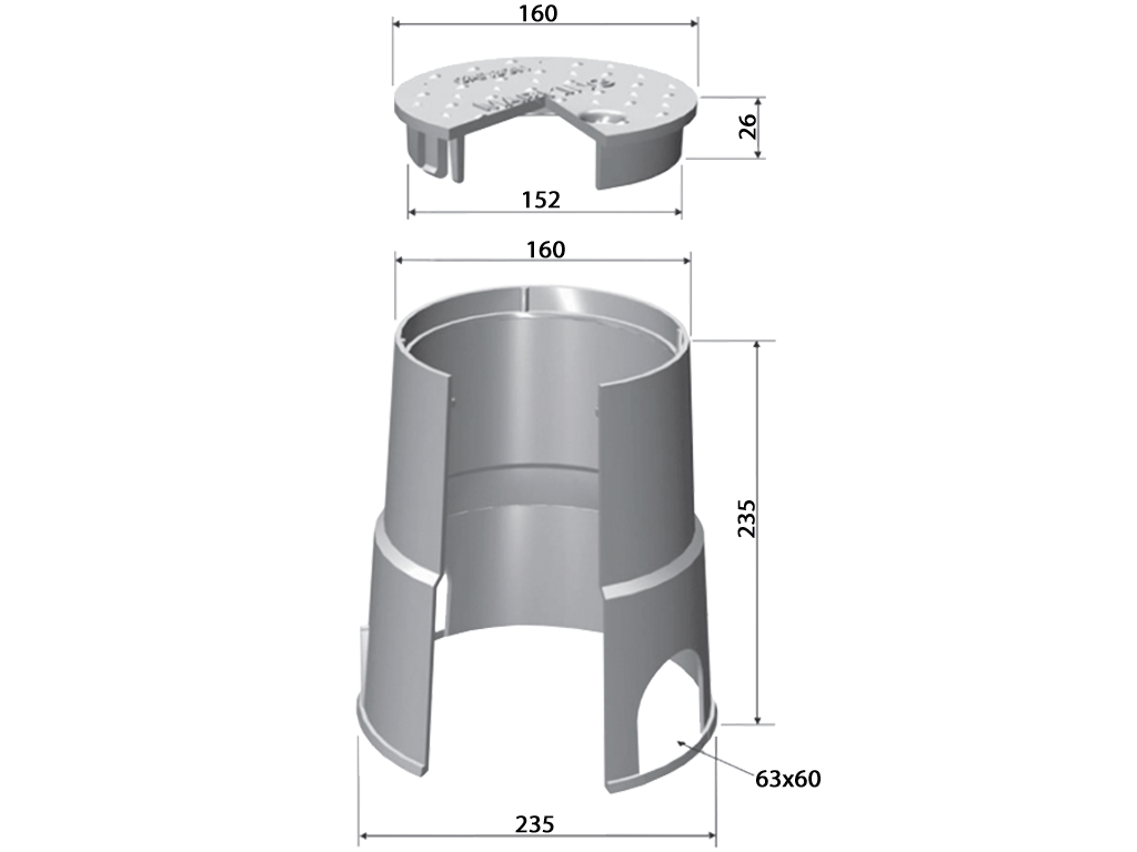 Короб ПП круглая для VALVE MINI TERRA D160 черная+зеленая крышка, D=235мм; H=235мм