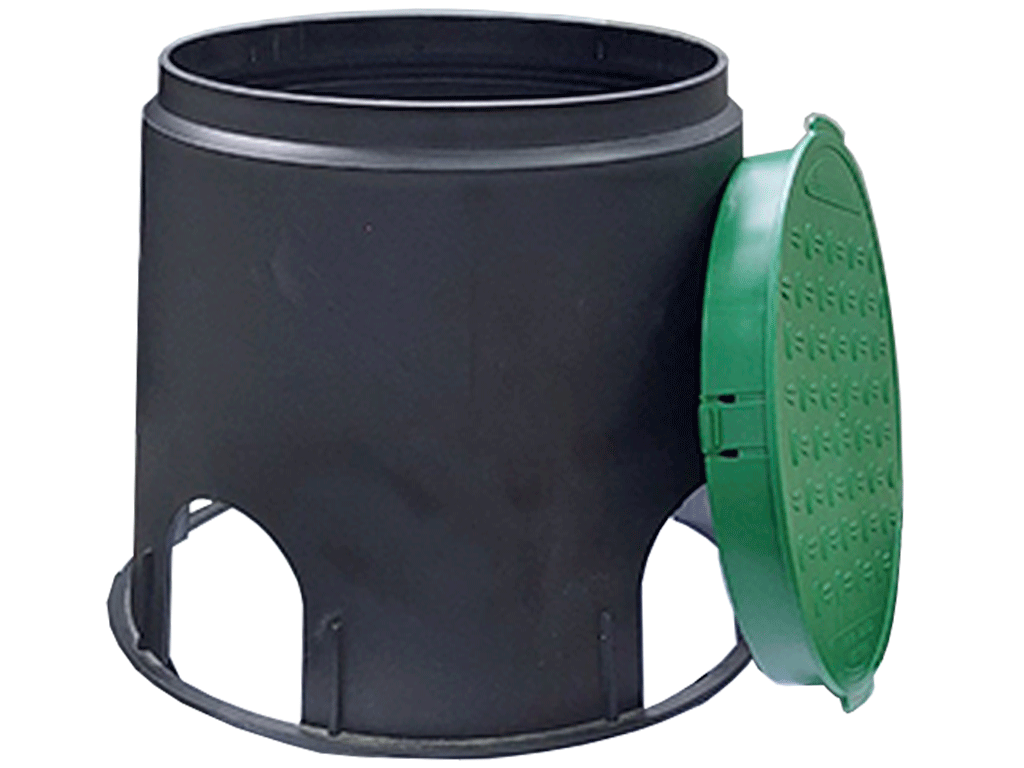 Короб ПП круглая для VALVE MINI TERRA D240 черная+зеленая крышка, D=310мм; H=240мм