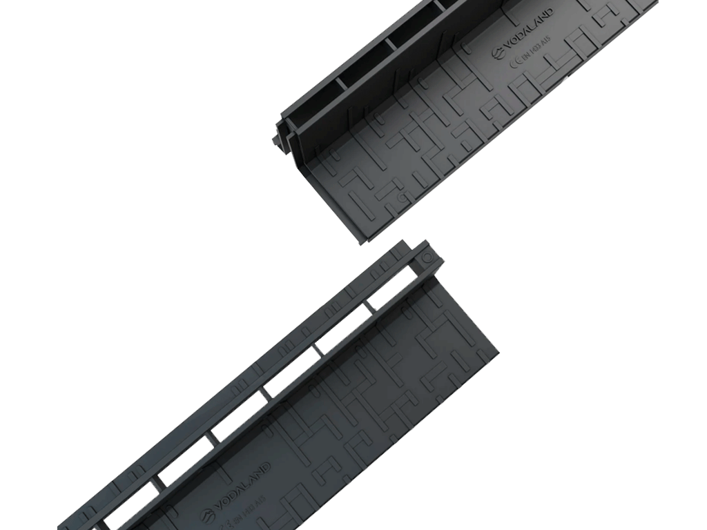 Gratar pluvial tip-L în fanta longitudinală din polipropilenă (PP), L=500mm, H=100mm, destinat pentru rigole DN100