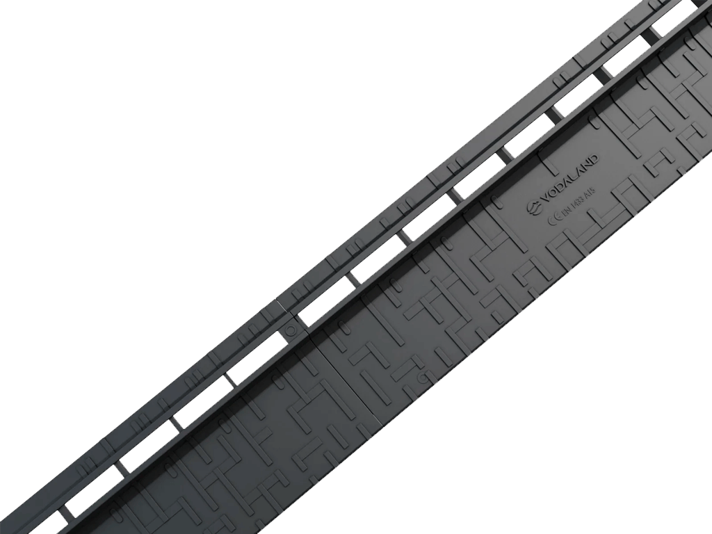 Gratar pluvial tip-L în fanta longitudinală din polipropilenă (PP), L=500mm, H=25mm, destinat pentru rigole DN100