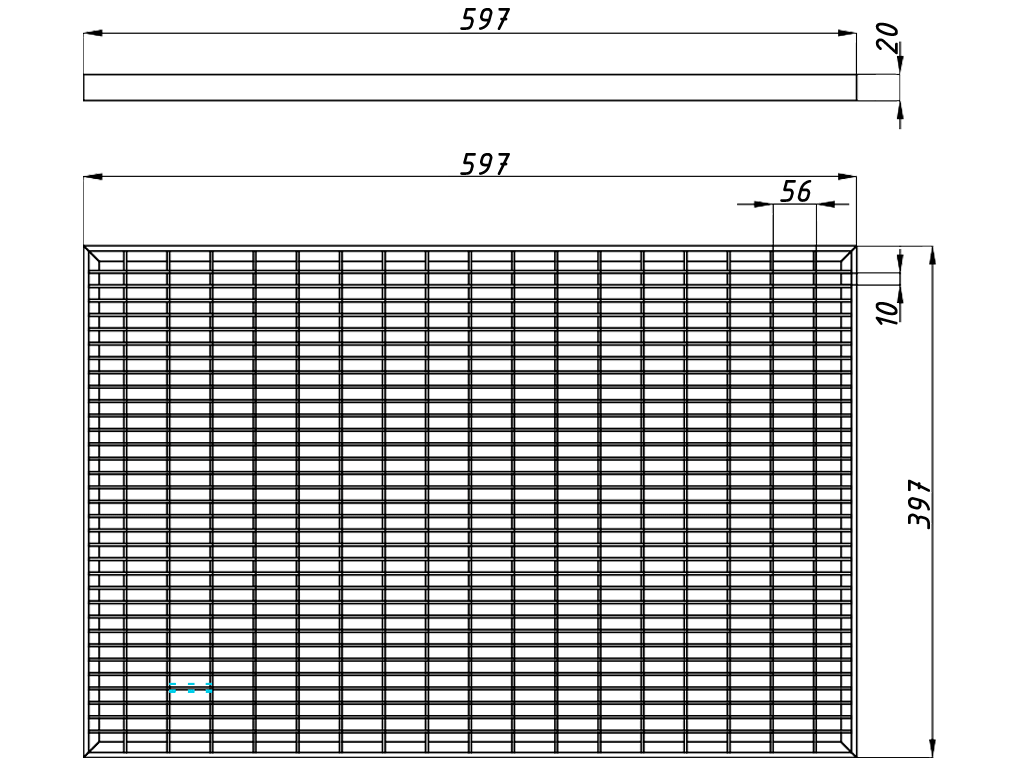 Gratar din oțel zincat (OZ) (597x397x18mm), ochiuri 56x10mm pentru cuva din PP Step