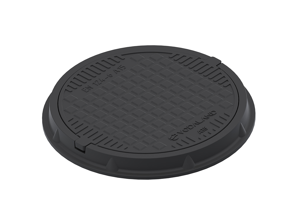 Capac negru rotund, compozit, cu dimetrul rama Dext=750mm, pas liber=545mm, H=74mm, clasa de sarcini A15 pentru zone pietonale