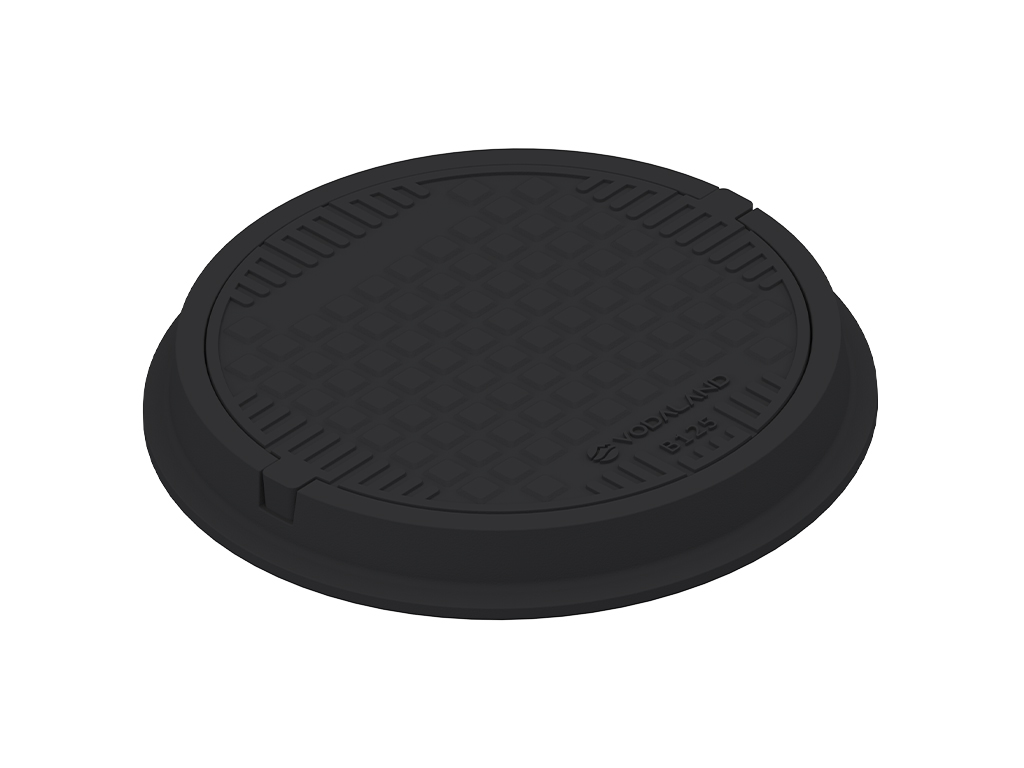 Capac negru rotund, compozit, cu dimetrul rama Dext=770mm, pas liber=575mm, H=110mm, clasa de sarcini B125 