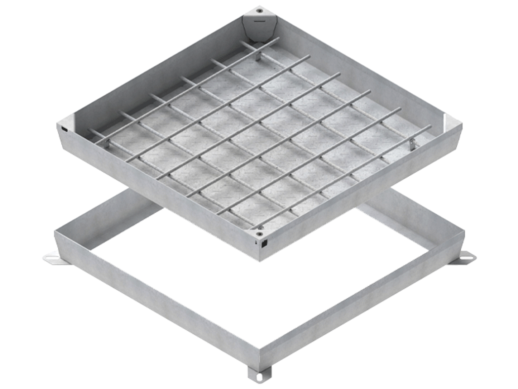 Capac din otel zincat URBAN COVER PRO UNIFILL patrat 380x380 PL.300x300 Hext.80 Hin.40 cu inchizator, clasa de sarcini B125