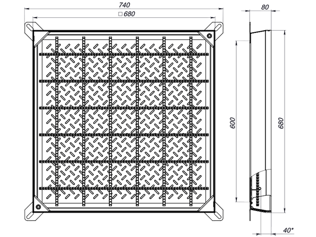Capac din otel zincat URBAN COVER PRO UNIFILL patrat 680x680 PL.600x600 Hext.80 Hin.40 cu inchizator, clasa de sarcini B125