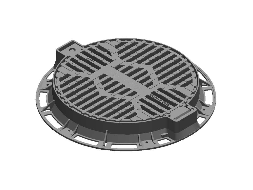 Capac pluvial din fontă ductilă rotund cu ramă Dext=800mm, PL=600mm, H=100mm, clasa de sarcini D400