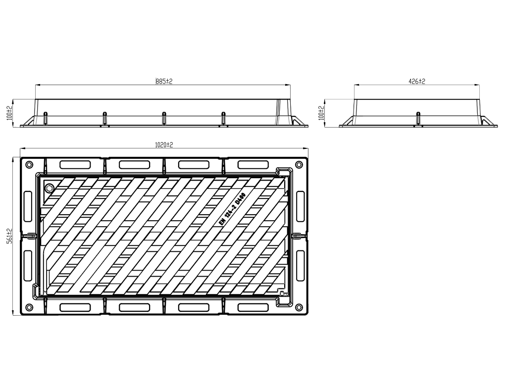 Grătar fontă cu ramă Europe clasa de sarcini D400 (1020x561x100 mm)