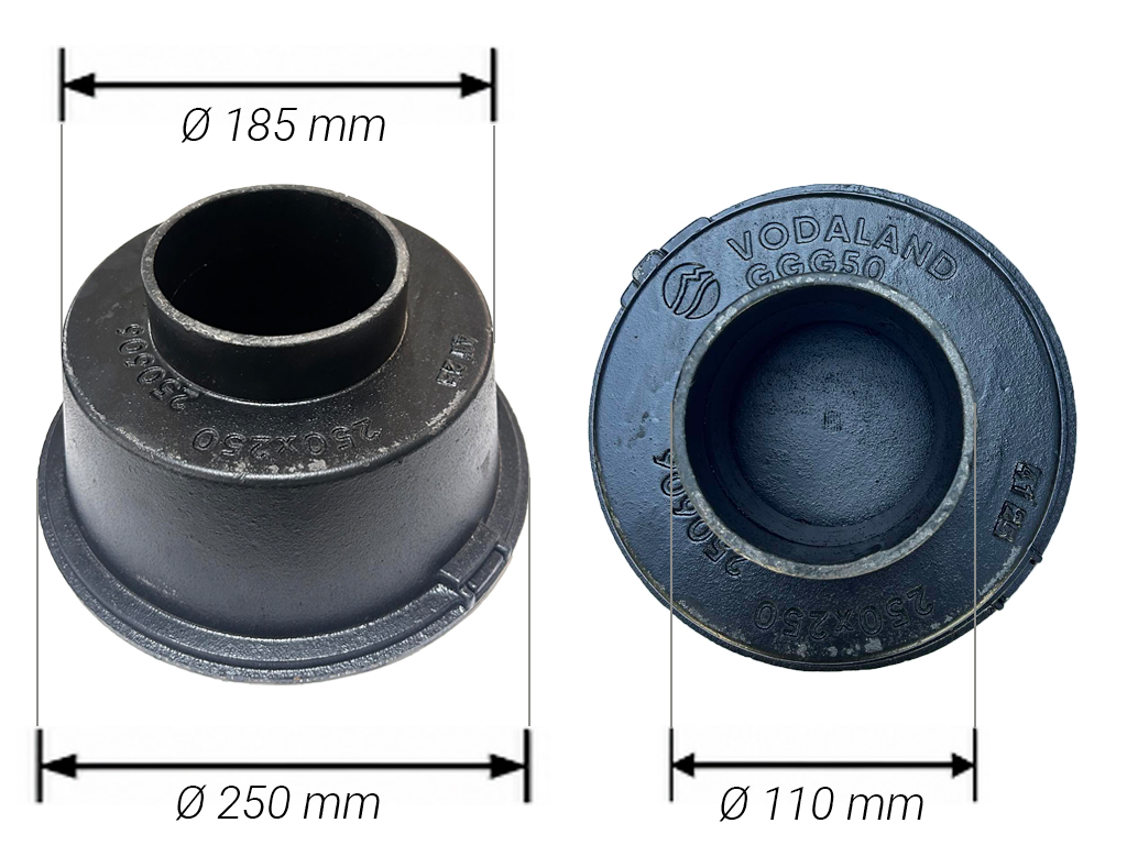 Трап круглый чугунный Ø 250mm H=123мм с вертикальным выпуском D75 мм, класс нагрузки M125