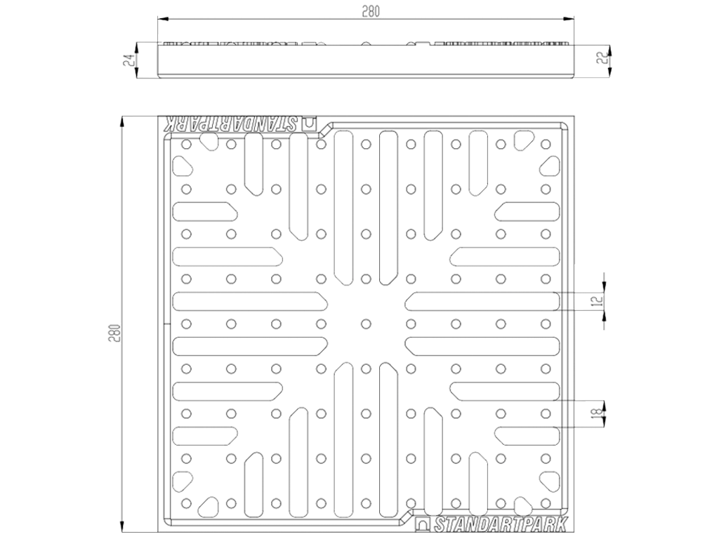 Решетка ливневая чугунная СНЕЖИНКА для дождеприемника 300х300 В125 (280x280x24) 