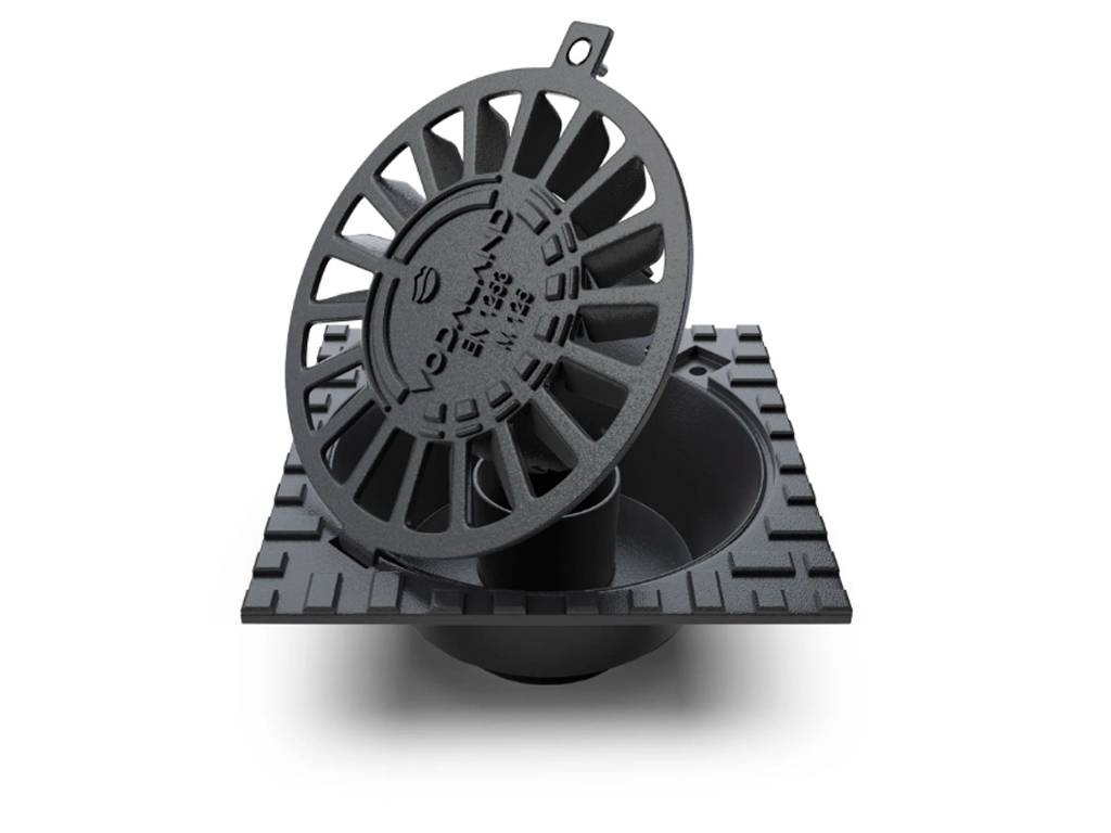 Sifon (trap) fontă cu ieșire verticală D110 mm, clasa de sarcini M125 (300x300x123)