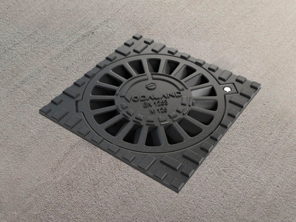 Sifon (trap) fontă cu ieșire verticală D110 mm, clasa de sarcini M125 (300x300x123)