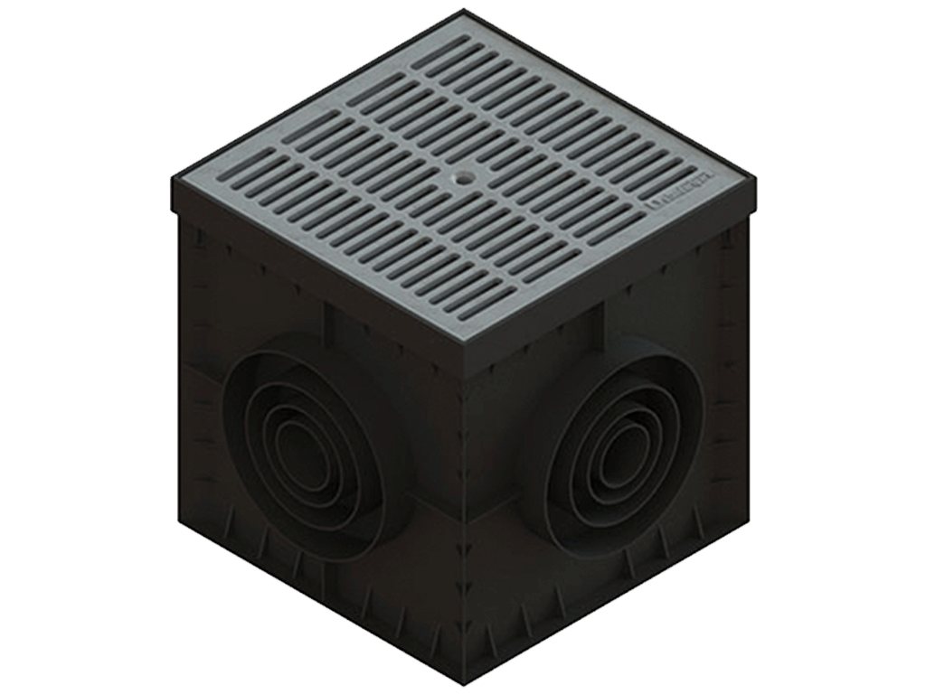 Решетка ливневая пластиковая серая PolyMax Basic для дождеприемника 300х300 A15 (280x280x23) 