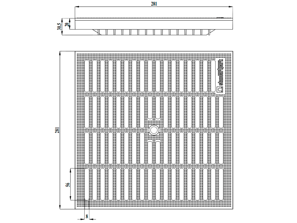 Решетка ливневая пластиковая серая PolyMax Basic для дождеприемника 300х300 A15 (280x280x23) 