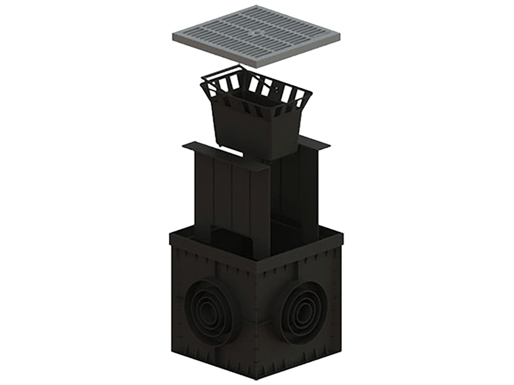 Решетка ливневая пластиковая серая PolyMax Basic для дождеприемника 300х300 A15 (280x280x23) 