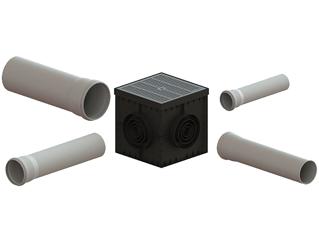 Решетка ливневая пластиковая серая PolyMax Basic для дождеприемника 300х300 A15 (280x280x23) 