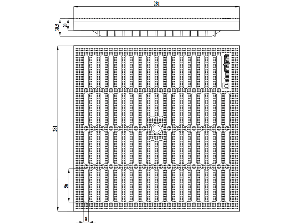 Решетка ливневая пластиковая Зеленая PolyMax Basic для дождеприемника 300х300 A15 (280x280x23) 