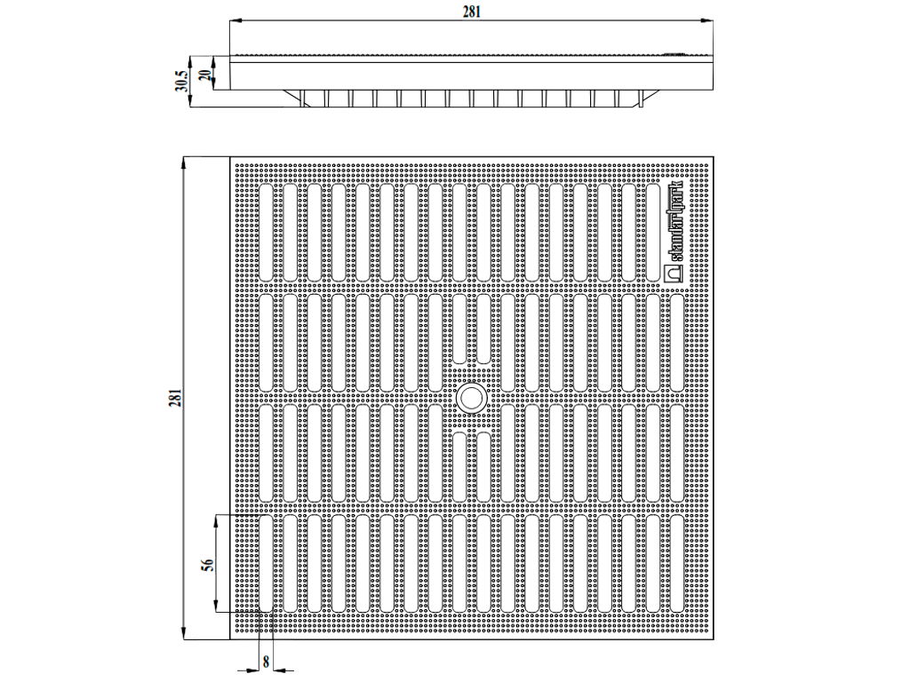 Решетка ливневая пластиковая PolyMax Basic для дождеприемника 300х300 A15 (280x280x23) 