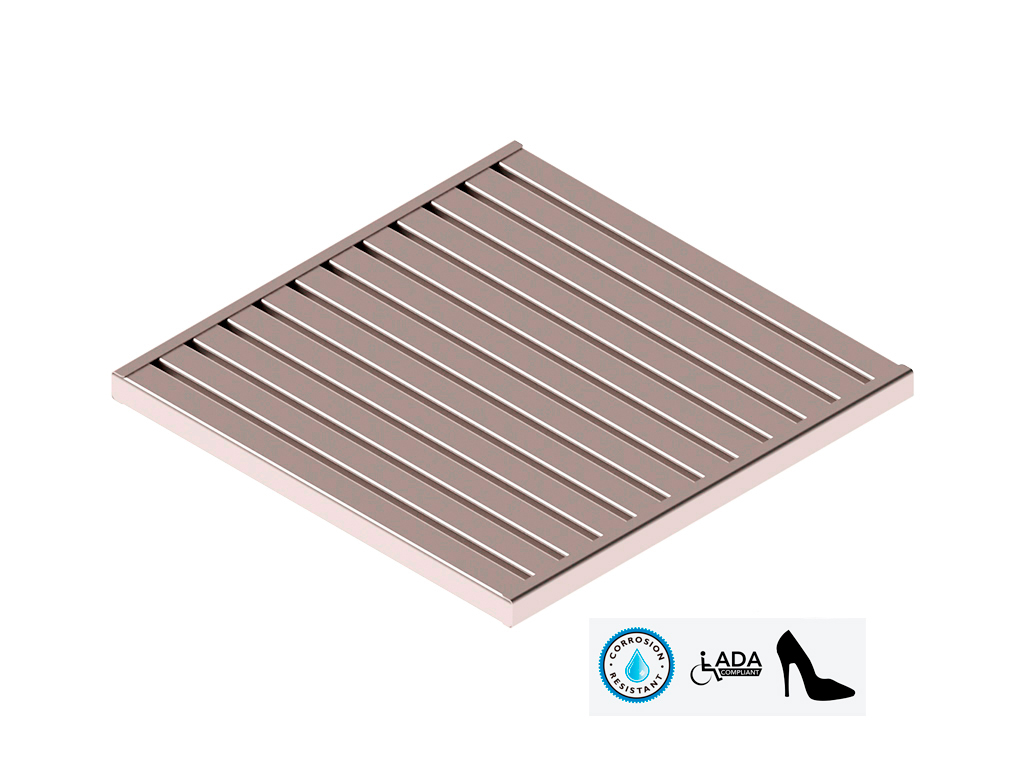 Grătar pluvial din inox tip HeelProof (390x390x24 mm) pentru camin Base 400x400 clasa de sarcini A15
