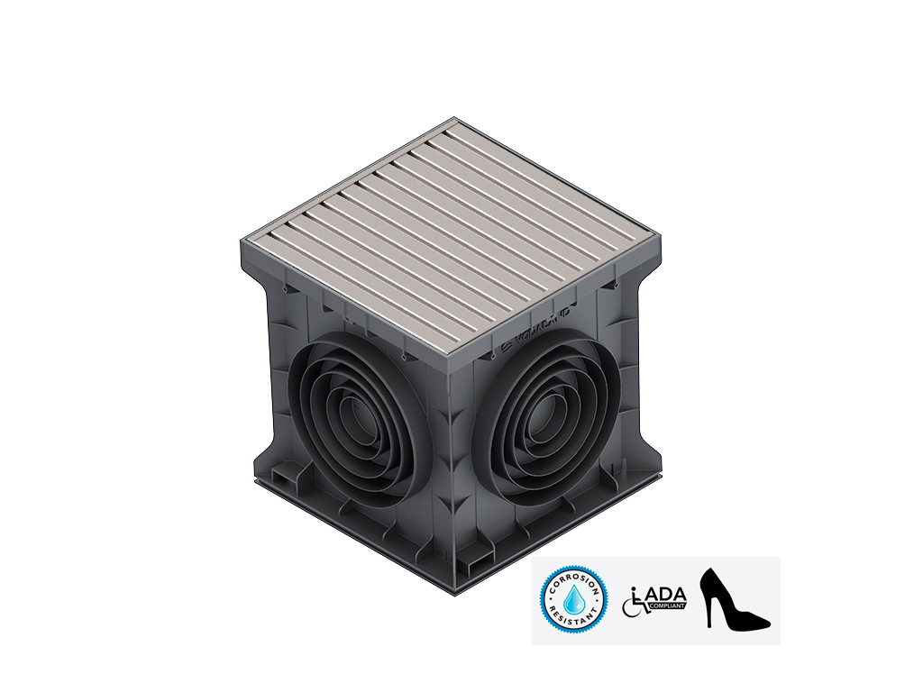 Grătar pluvial din inox tip HeelProof (390x390x24 mm) pentru camin Base 400x400 clasa de sarcini A15