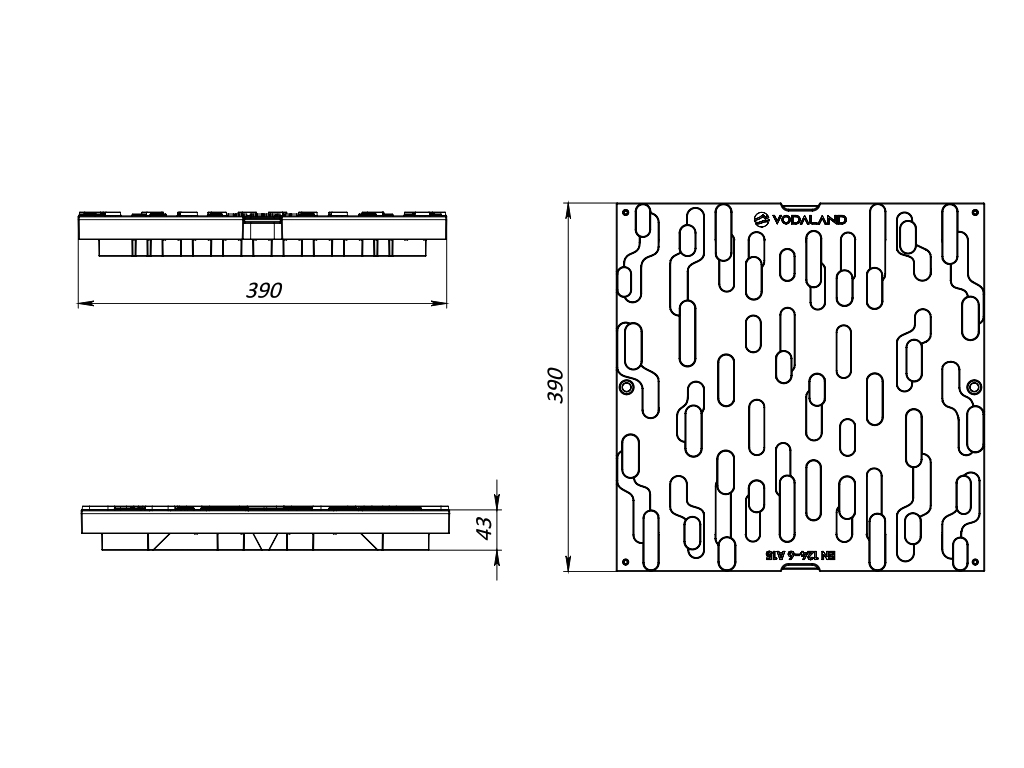 Крышка пластиковая (390X390XH43 мм) класс нагрузки A15, для дождеприемника BASE 400X400