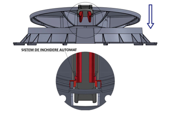 Capac din fonta ductila ACC pentru retele de canalizare, clasa de sarcini D400 (820x600x100)