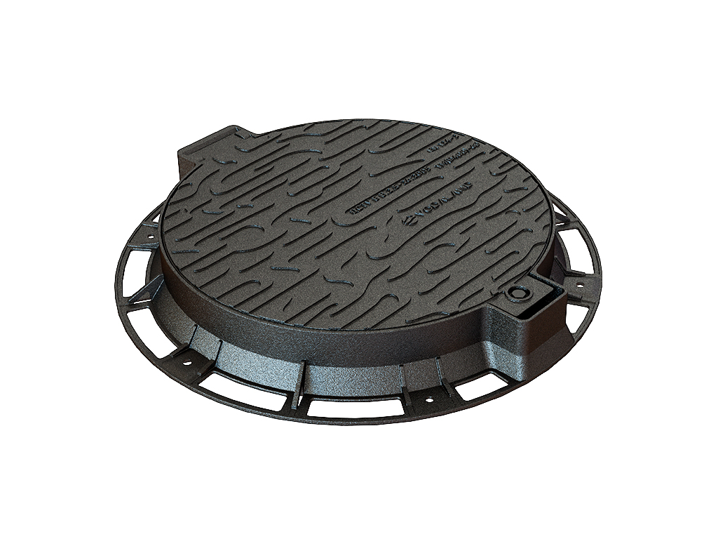 Люк чугунный канализационный с рамой D=850мм, проход 600мм (850x600xH100мм) с запорным устройством, класс нагрузки D400