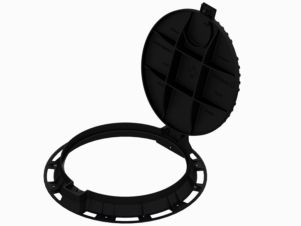 Люк чугунный канализационный с рамой D=850мм, проход 600мм (850x600xH100мм) с запорным устройством, класс нагрузки D400 