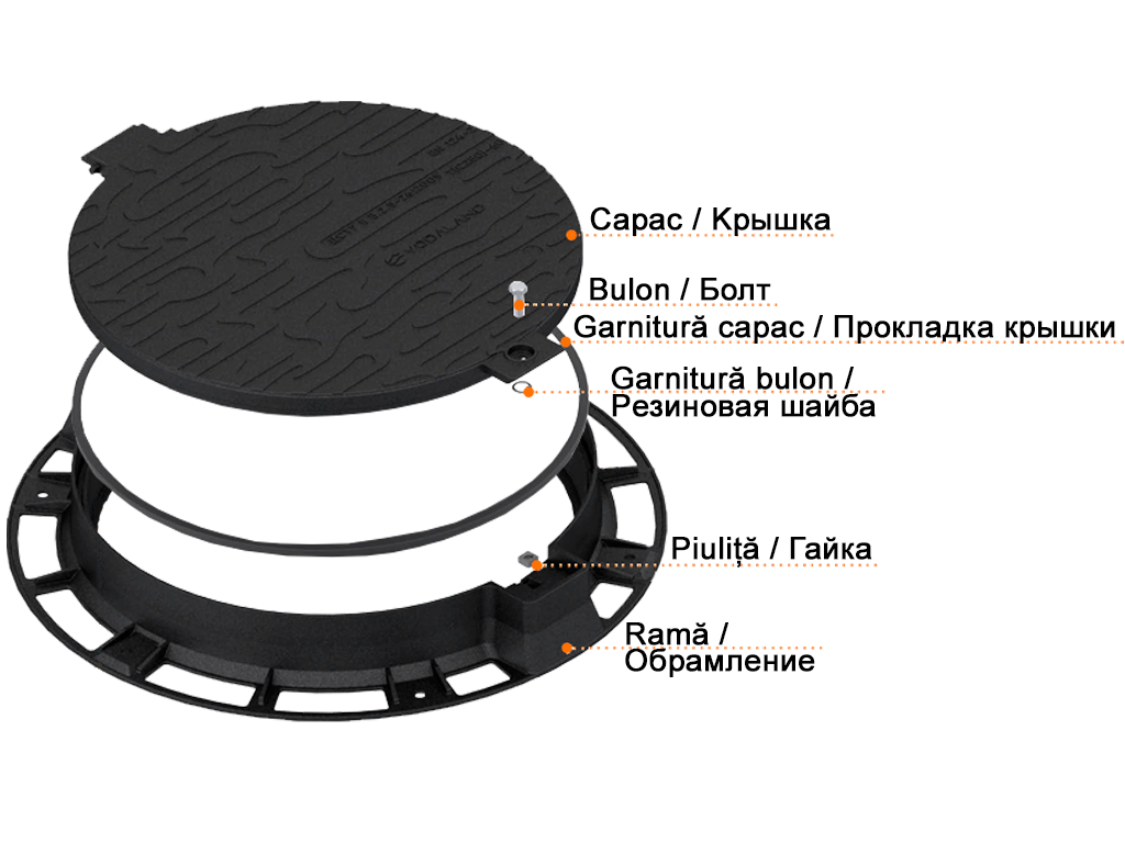 Люк чугунный канализационный с рамой D=850мм, проход 600мм (850x600xH100мм) с запорным устройством, класс нагрузки D400 
