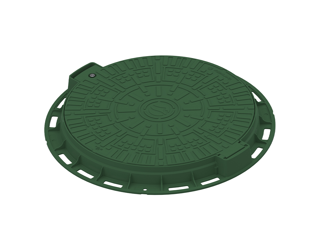 Capac plastic rotund verde Dext=800 mm, pas liber=600 mm, H=74 mm cu lacăt, clasa de sarcini A15