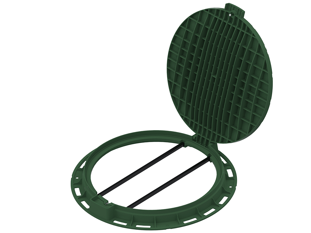 Capac plastic rotund verde Dext=800 mm, pas liber=600 mm, H=74 mm cu lacăt, clasa de sarcini A15