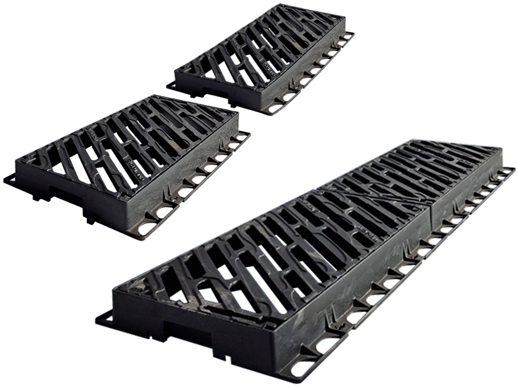 Решетка чугунная ливневая модульная с рамой 907x570xH102мм, класс нагрузки С250